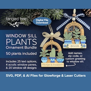 Laser SVG, PDF, AI Files – Window Sill Potted Plants - Ornament - Glowforge and LightBurn Ready