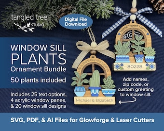 Laser SVG, PDF, AI Files – Window Sill Potted Plants - Ornament - Glowforge and LightBurn Ready