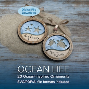 Laser SVG Files – Ocean Life Ornament Bundle - Digital - Glowforge and LightBurn Ready