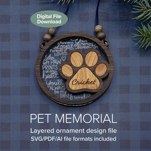 Laser SVG Files – Paw Print Pet Memorial Ornament – Digital – Glowforge & LightBurn tested