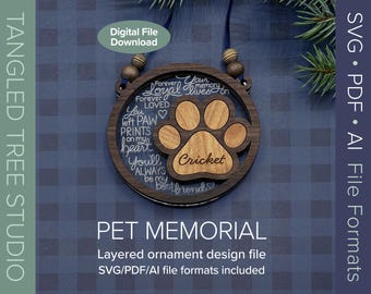 Archivos SVG para láser – Adorno conmemorativo para mascotas con huella de pata – Digital – Probado con Glowforge y LightBurn