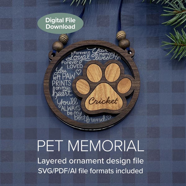 Laser SVG Files – Paw Print Pet Memorial Ornament – Digital – Glowforge & LightBurn tested