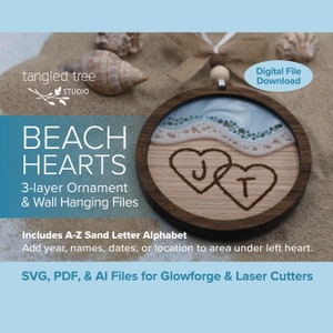 Laser SVG/PDF Files – Beach Hearts Ornament/Wall Hanging – No physical product – Glowforge & LightBurn tested and ready to use