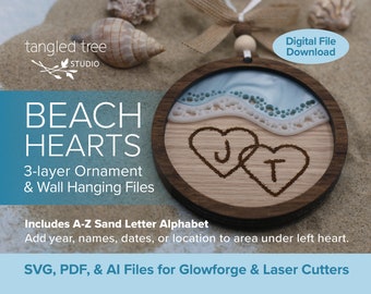 Laser SVG/PDF Files – Beach Hearts Ornament/Wall Hanging – No physical product – Glowforge & LightBurn tested and ready to use