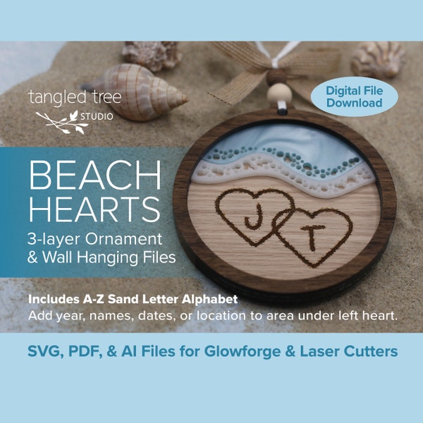 Laser SVG/PDF Files – Beach Hearts Ornament/Wall Hanging – No physical product – Glowforge & LightBurn tested and ready to use