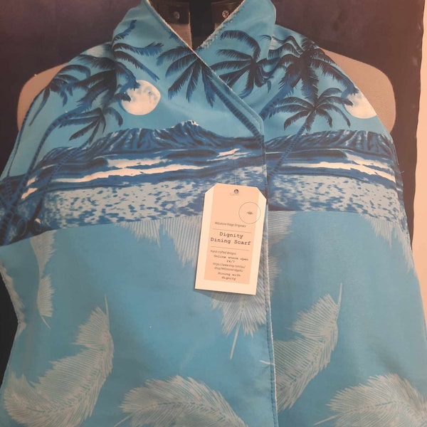 Adult dignity dining scarf 'bib' 'clothing protector' 'adult bib' - Blue Upcycled Hawaiian