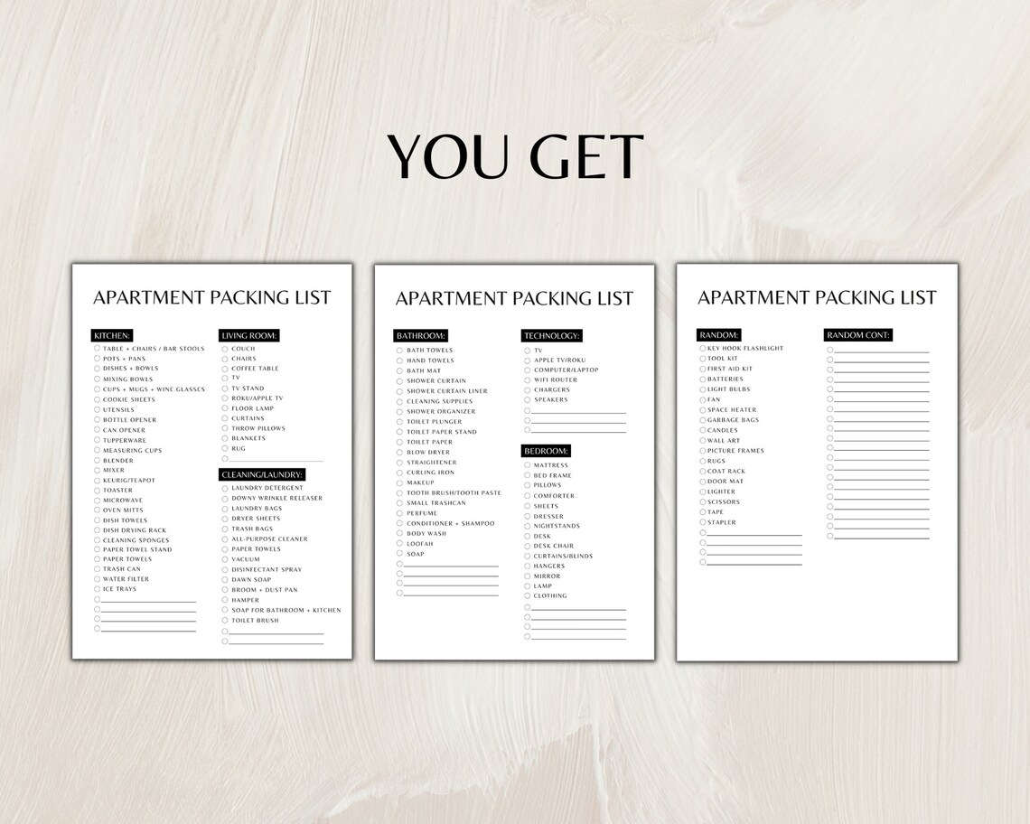 Apartment Packing List Apartment Decor First Apartment to Do Etsy