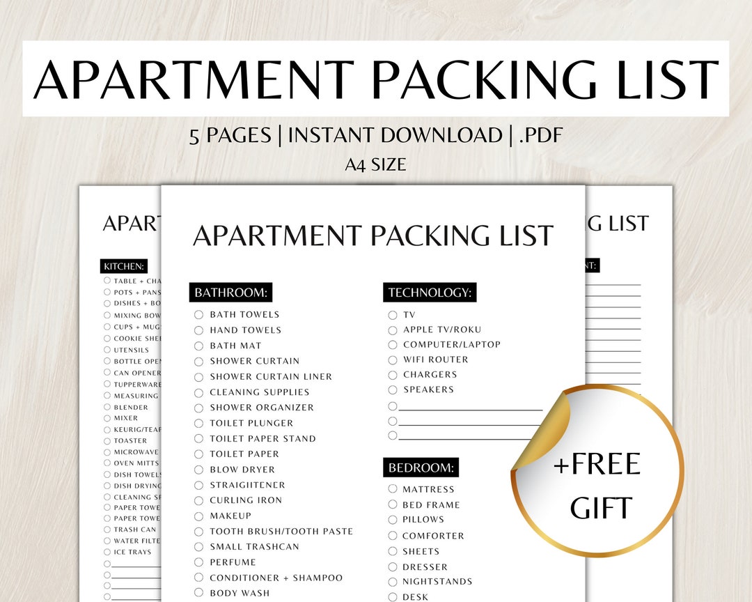 Apartment Packing List Apartment Decor First Apartment to Do Etsy