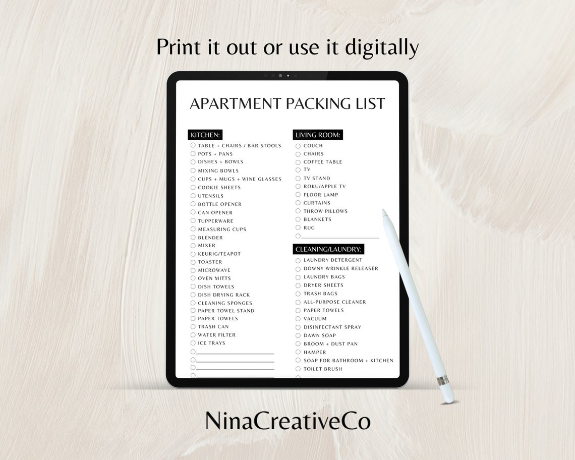 Apartment Packing List Apartment Decor First Apartment to Do Etsy