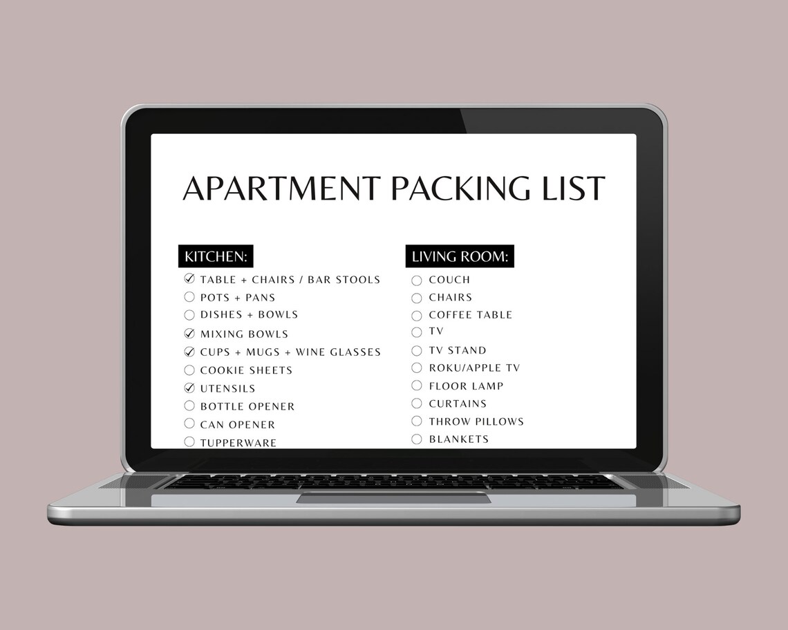 Apartment Packing List Apartment Decor First Apartment Etsy