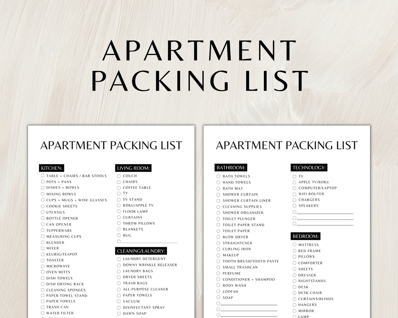 Apartment Packing List Apartment Decor First Apartment to Do Etsy