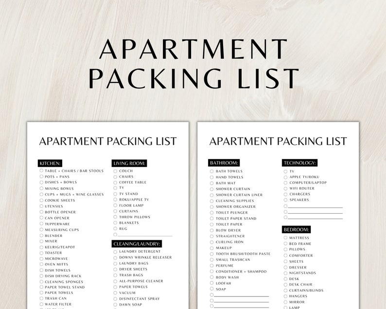 Apartment Packing List Apartment Decor First Apartment to Do Etsy