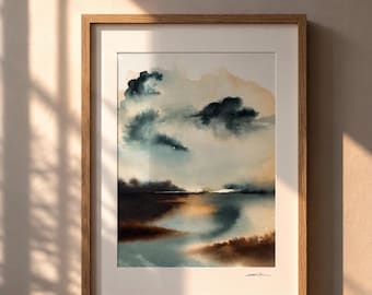 Original Abstract Landscape Wall Art Framed Neutral Moody Home Decor