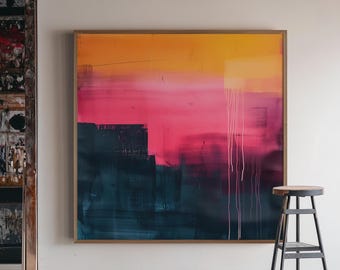 Neon Pink and Orange Gradient Art Print | Modern Abstract Painting