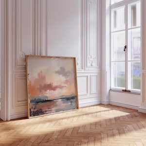 Blush Sunset Canvas Print | Pastel Landscape Wall Art | Blush Pink and Grey Abstract Horizon Decor