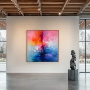 Modern Colorful Abstract Wall Art | Pink Blue Orange Brushstroke Canvas