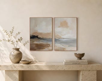 Neutral Coastal Landscape Print, Minimalist Beach Wall Art Giclee Canvas