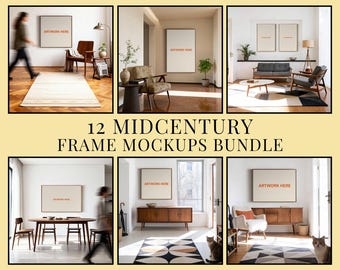 12 Mid Century Wall Art Mockups Bundle, PSD Frame Mockup, Multiple Ratios
