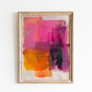 Bright Vibrant Pink and Yellow Canvas Print, Light Pink Painting Print, Extra Large Abstract Wall Art, Abstract Large Painting Colorful
