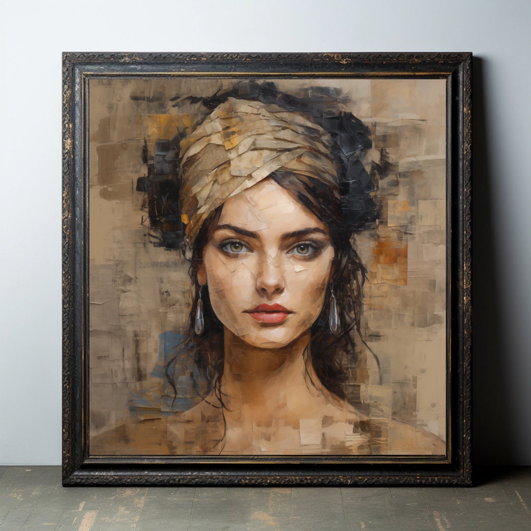Modern Abstract Portrait Canvas Wall Art, Textured Female Face Painting ...