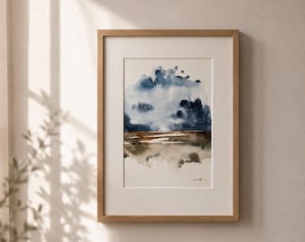 Original Abstract Landscape Wall Art Framed Moody Neutral Home Decor