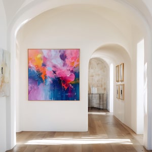 Large Colorful Abstract Wall Art, Pink Blue Modern Home Decor Canvas