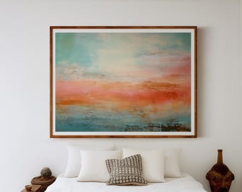 Coral Abstract Sunset Canvas Giclée Print - Coastal Wall Art