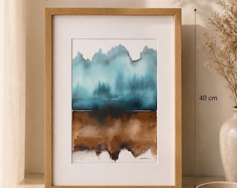 Original Framed Abstract Landscape Wall Art Minimalist Neutral Home Decor