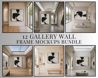 12 Art Gallery Wall Mockups, PSD Template, Customizable Frames, Photoshop PSD Bundle