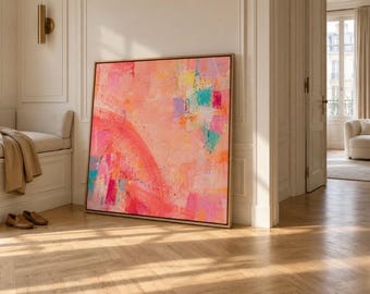 Coral Pink Abstract Canvas Print, Oversized Maximalist Statement Wall Art, Museum-Quality Giclée
