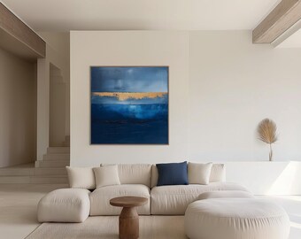 Lugn blå abstrakt väggkonst | Kvadratisk modern giclée-tryck för hem- och kontorsinredning