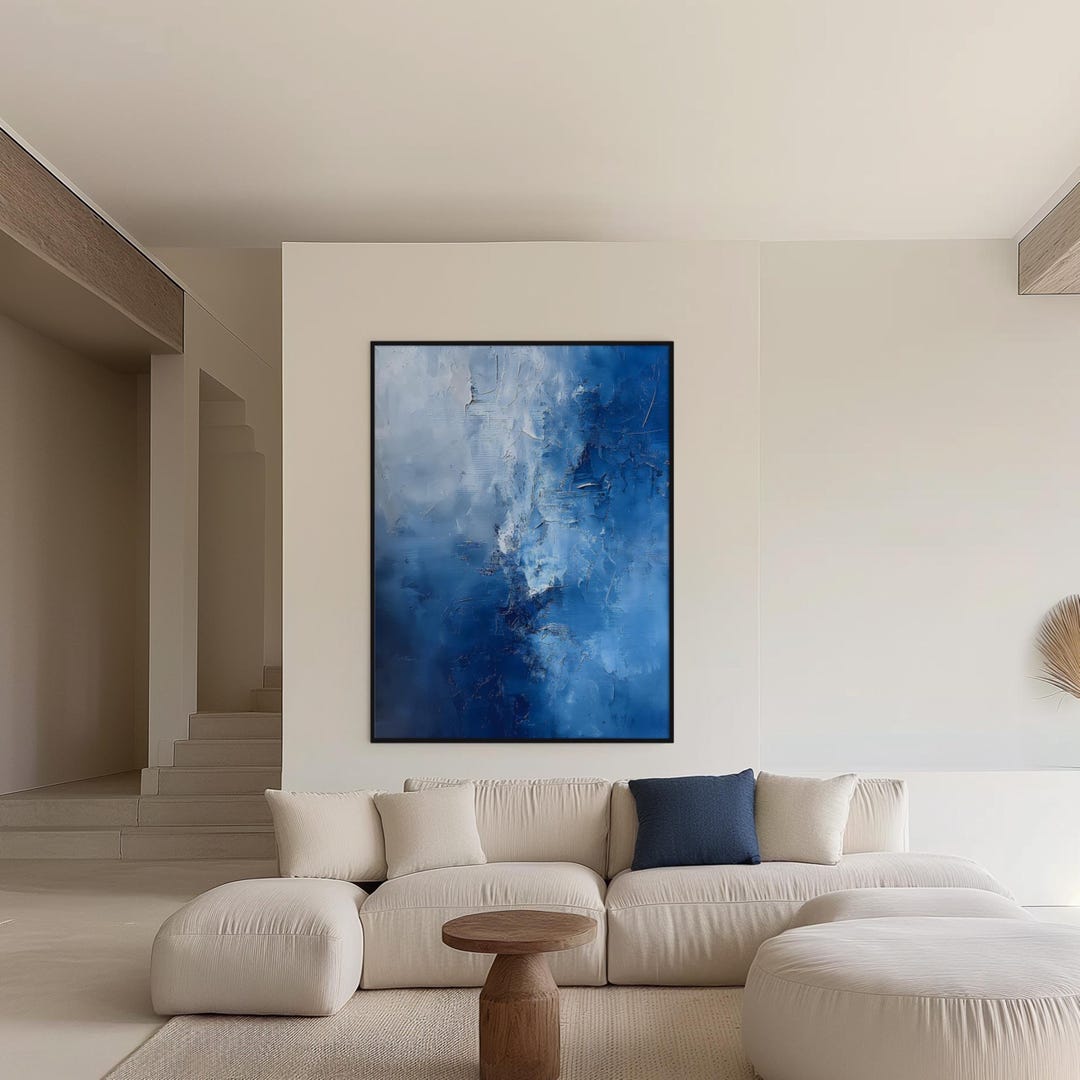 Abstract Blue Wall Art Canvas Print Modern Minimal Blue Painting Large ...