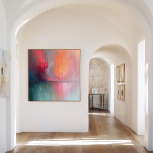 Pink Teal Abstract Canvas Art, Multicolored Modern Giclée Print