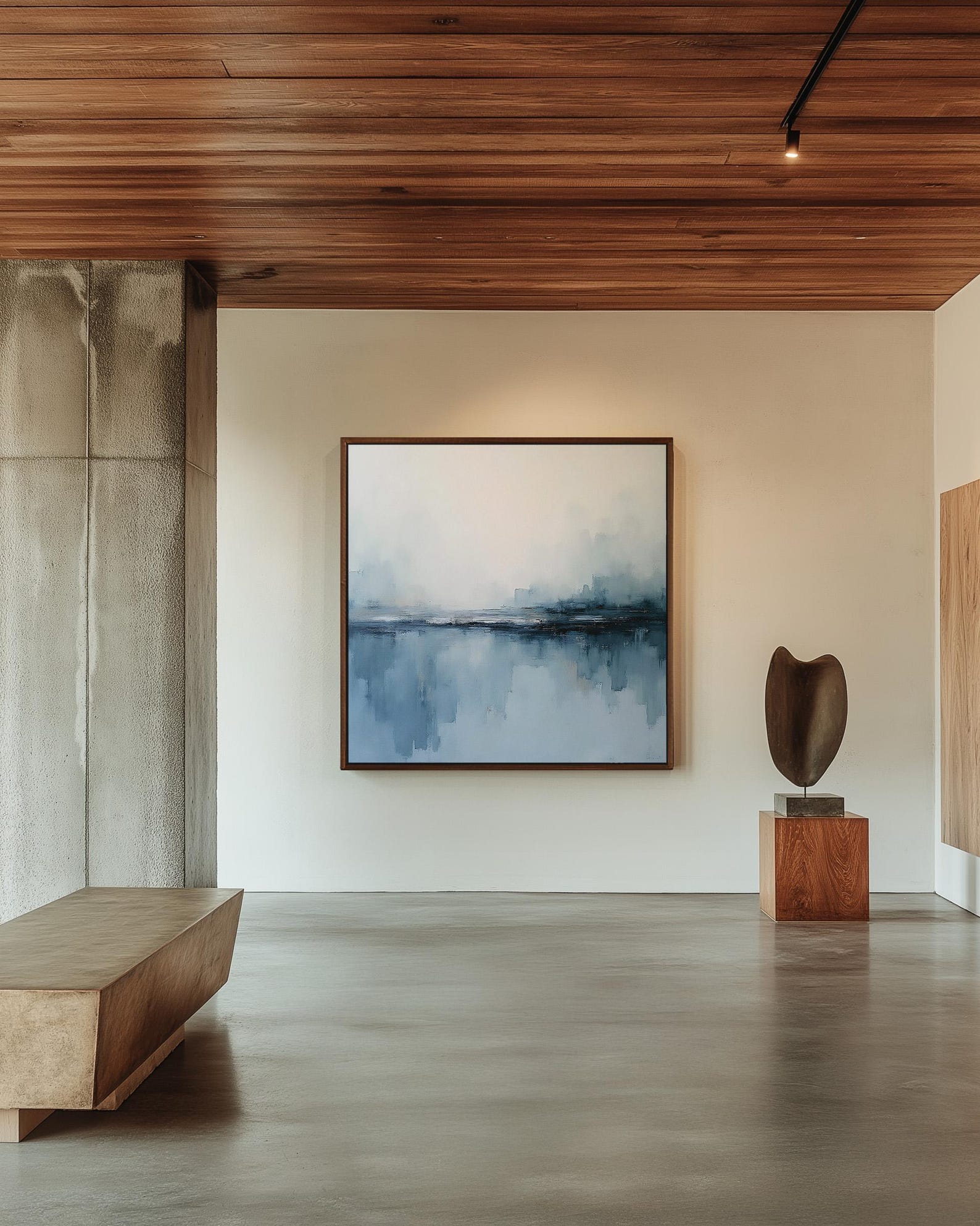 Calm Coastal Mist Abstract Art – Minimal Blue Landscape Large Wall ...