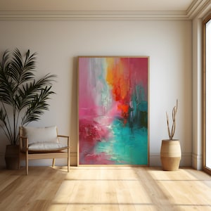 Abstract Canvas Art Print: Pink, Orange & Teal Home Decor