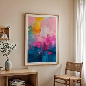 Pink and Blue Large Size Vivid Colorful Canvas Print with Oil Painting Effect on Canvas, Quality Canvas Print, Colorful Abstract Wall Art