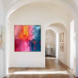 Pink Blue  Orange Bold Modern Wall Art, Colorful Abstract Canvas Art