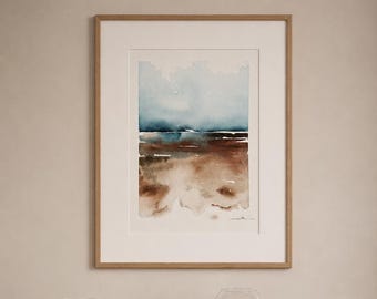 Original Abstract Landscape Watercolor Painting, Framed Minimalist Wall Art, Earth Tone Fine Art