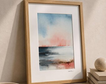 Original Abstract Painting Framed, 30x40 cm Minimal Landscape Wall Art