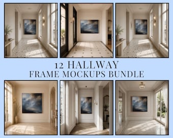 Parisian Hallway Wall Art Mockups Bundle, 12 PSD Interior Frame Mockups