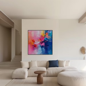 Colorful Abstract Wall Art | Pink Blue Orange Modern Canvas