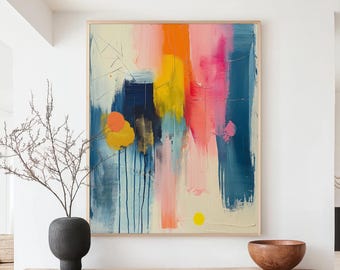 Abstract Color Block Canvas Wall Art Blue Pink Yellow Modern Statement Printing