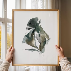 Impressão de arte botânica minimalista em creme de limão, design abstrato de folhas em aquarela, decoração de parede moderna e natural para espaços domésticos ou de escritório