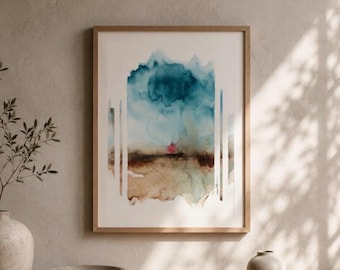 Original Abstract Painting Framed, 30x40 cm Minimal Landscape Wall Art