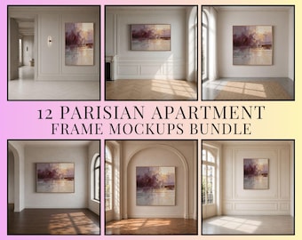 Parisian Apartment Wall Mockups Bundle, Elegant Interior PSD Frames, 12 Scenes Customizable Frame