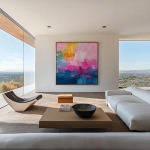 Bunte Rosa Blaue Abstrakte Leinwand Wandkunst