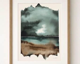 Original Framed Abstract, Landscape Wall Art Minimalist Neutral Home Decor