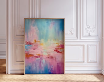 Pastel Abstract Wall Art Canvas Print Pink Blue Modern Dreamy Painting