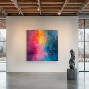Pink Blue Yellow Modern Canvas Large Colorful Abstract Wall Art
