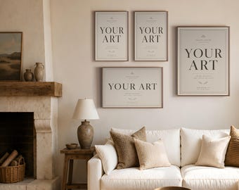 French Farmhouse Wall Art Mockups Bundle, PSD Frame Mockup, Photoshop Photopea Canva Rustic Country Interior